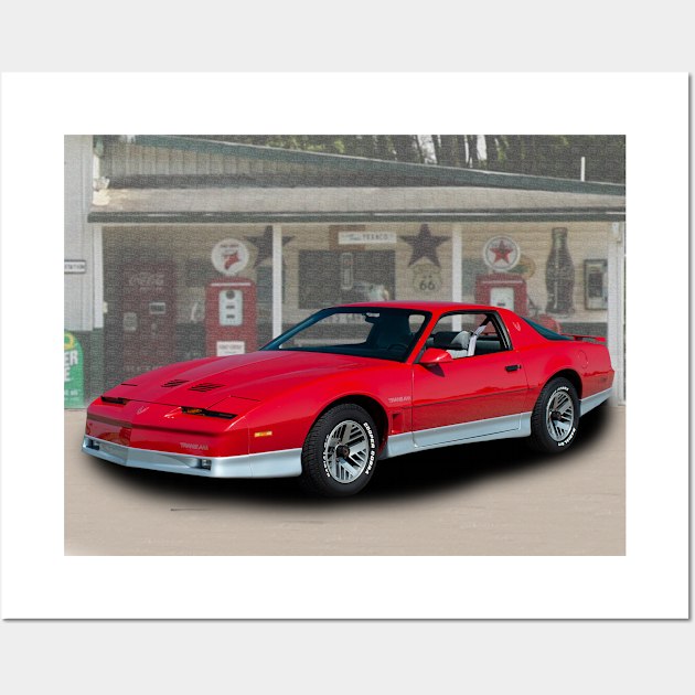 1988 Pontiac Firebird Trans AM in our filling station series on front and back Wall Art by Permages LLC